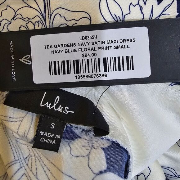 Lulus Tea Gardens Navy Blue Floral Print Satin Maxi Dress NWT Small blue/white - Picture 6 of 7